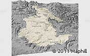 Shaded Relief Panoramic Map of Ayacucho, darken, desaturated
