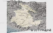 Shaded Relief Panoramic Map of Ayacucho, darken, semi-desaturated