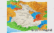 Shaded Relief Panoramic Map of Ayacucho, political outside