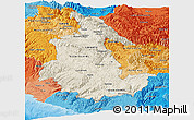 Shaded Relief Panoramic Map of Ayacucho, political shades outside