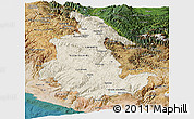 Shaded Relief Panoramic Map of Ayacucho, satellite outside