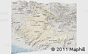 Shaded Relief Panoramic Map of Ayacucho, semi-desaturated