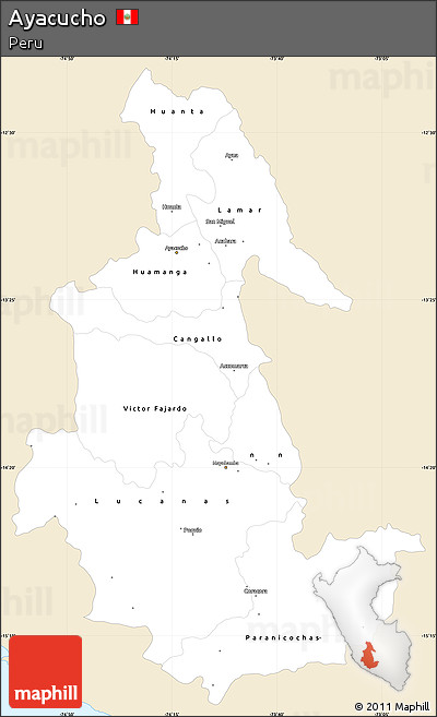 Classic Style Simple Map of Ayacucho, single color outside
