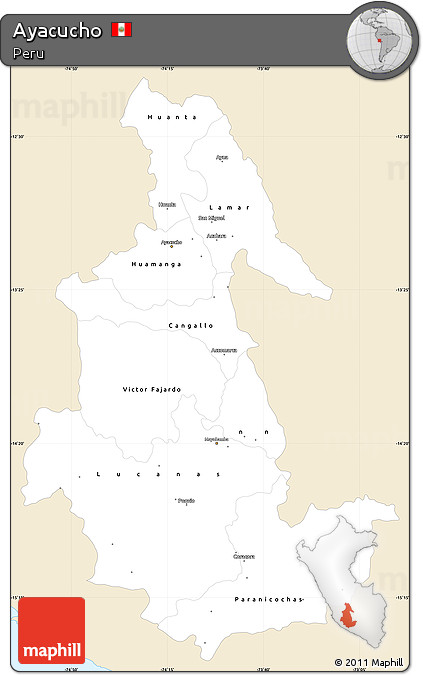 Classic Style Simple Map of Ayacucho, single color outside
