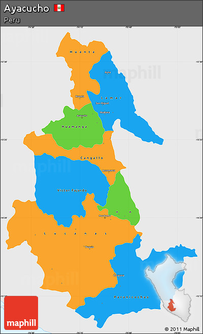 Political Simple Map of Ayacucho, single color outside