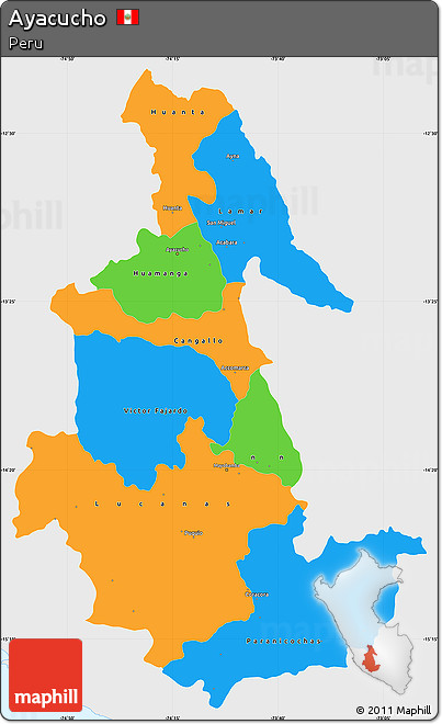 Political Simple Map of Ayacucho, single color outside