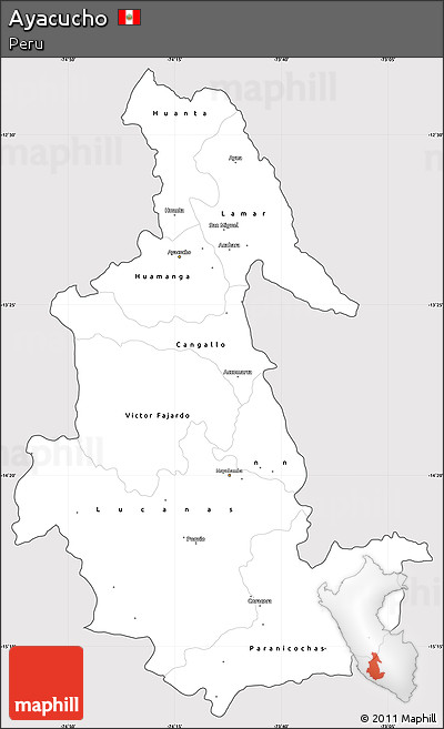 Silver Style Simple Map of Ayacucho, cropped outside