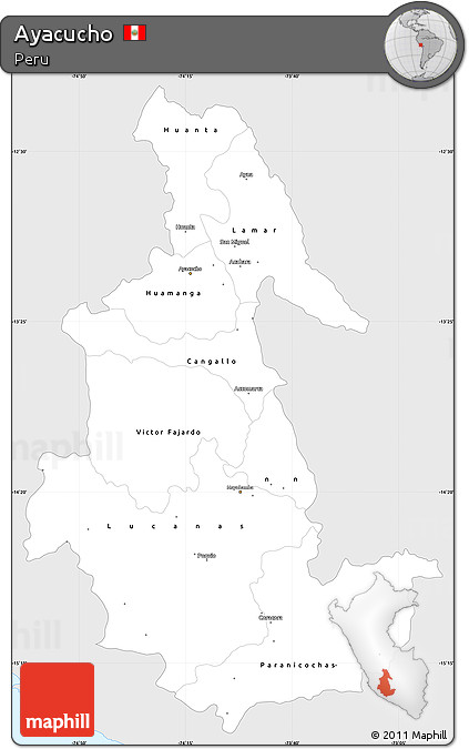 Silver Style Simple Map of Ayacucho, single color outside