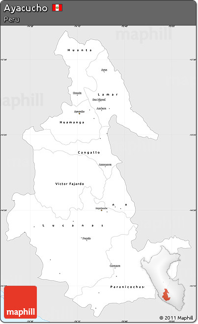 Silver Style Simple Map of Ayacucho, single color outside