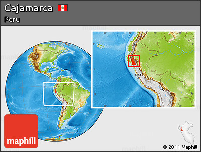Physical Location Map of Cajamarca, within the entire country