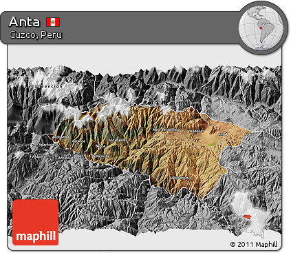 Satellite 3D Map of Anta, desaturated