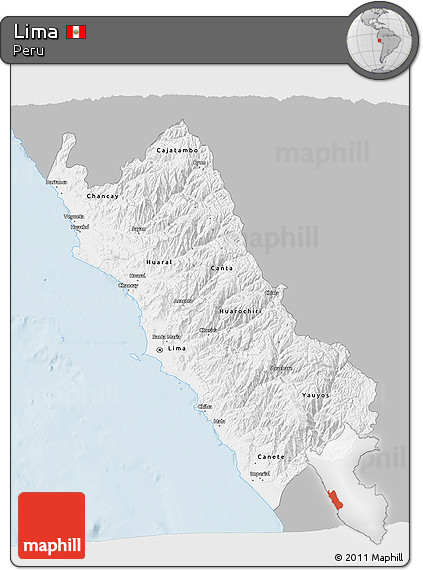 Gray 3D Map of Lima, single color outside
