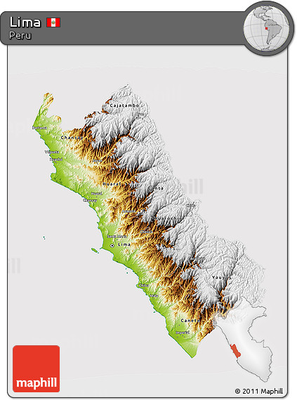 Physical 3D Map of Lima, cropped outside