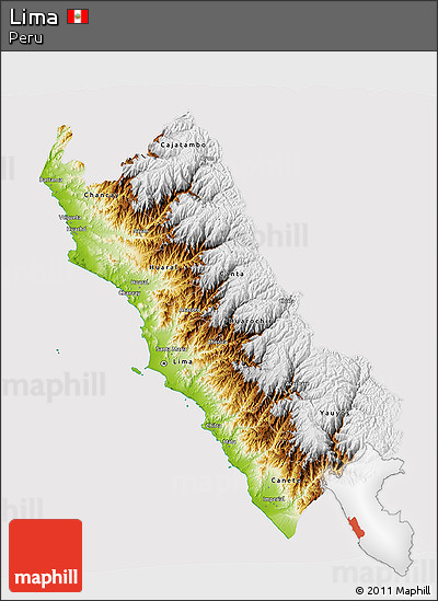 Physical 3D Map of Lima, cropped outside