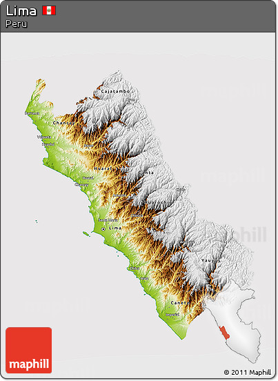Physical 3D Map of Lima, cropped outside
