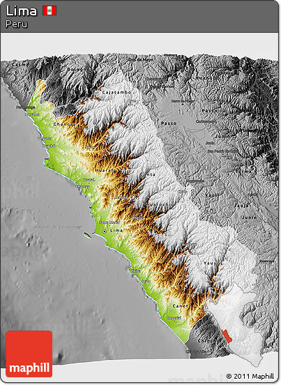 Physical 3D Map of Lima, darken, desaturated