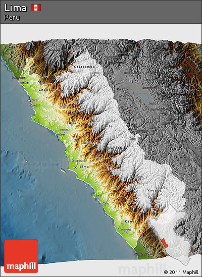 Physical 3D Map of Lima, darken