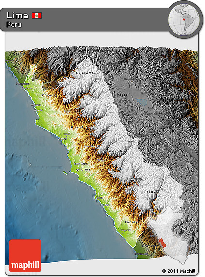 Physical 3D Map of Lima, darken