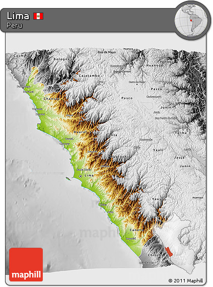 Physical 3D Map of Lima, desaturated