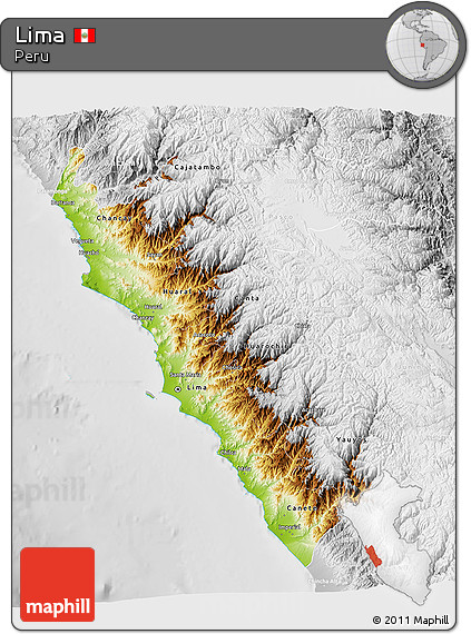 Physical 3D Map of Lima, lighten, desaturated