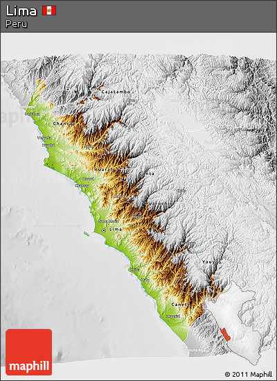 Physical 3D Map of Lima, lighten, desaturated