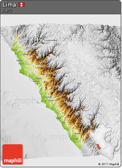 Physical 3D Map of Lima, lighten, desaturated