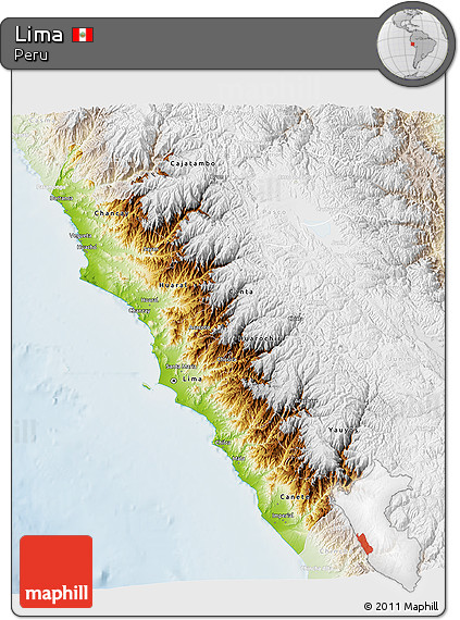 Physical 3D Map of Lima, lighten