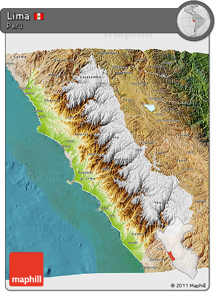 Physical 3D Map of Lima, satellite outside
