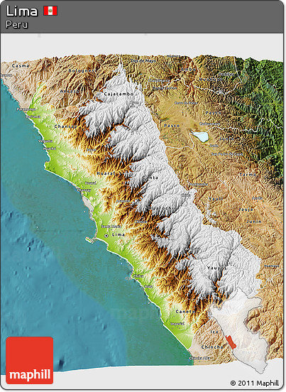 Physical 3D Map of Lima, satellite outside