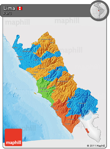 Political 3D Map of Lima, single color outside
