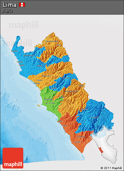 Political 3D Map of Lima, single color outside