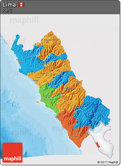 Political 3D Map of Lima, single color outside