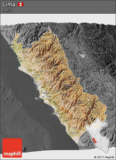 Satellite 3D Map of Lima, darken, desaturated