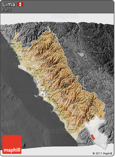Satellite 3D Map of Lima, darken, desaturated