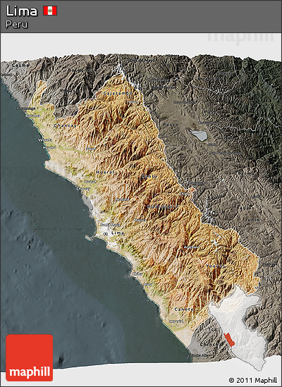 Satellite 3D Map of Lima, darken, semi-desaturated