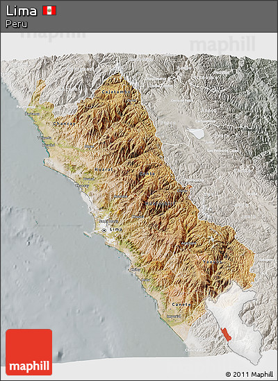 Satellite 3D Map of Lima, lighten, semi-desaturated