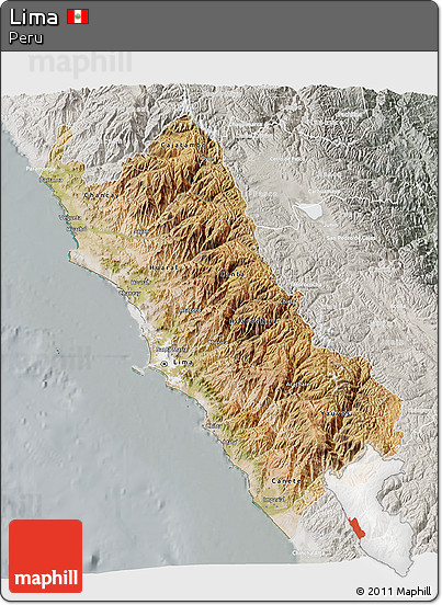 Satellite 3D Map of Lima, lighten, semi-desaturated