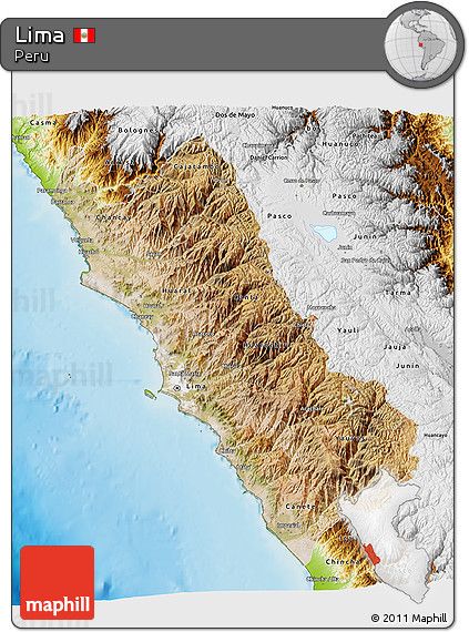 Satellite 3D Map of Lima, physical outside
