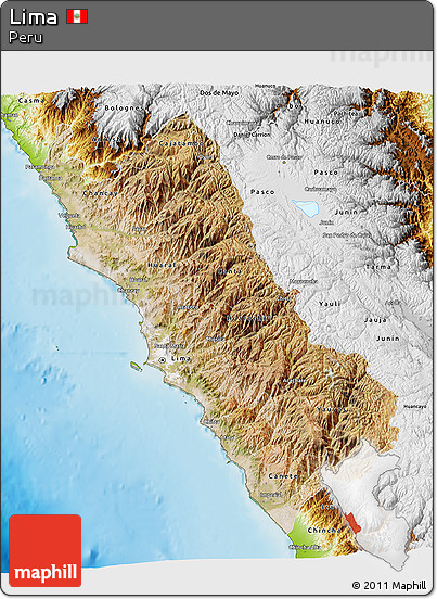 Satellite 3D Map of Lima, physical outside