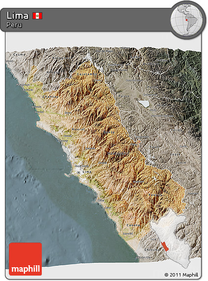 Satellite 3D Map of Lima, semi-desaturated
