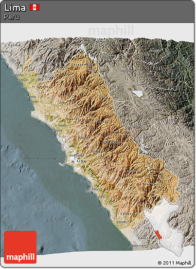 Satellite 3D Map of Lima, semi-desaturated