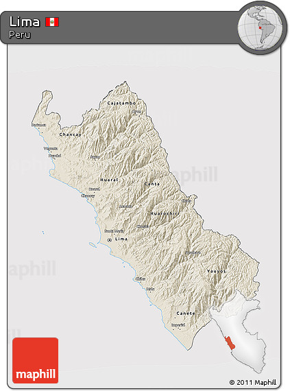 Shaded Relief 3D Map of Lima, cropped outside