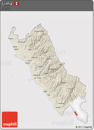 Shaded Relief 3D Map of Lima, cropped outside