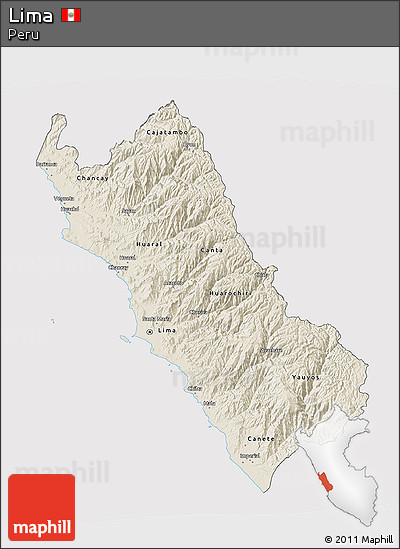 Shaded Relief 3D Map of Lima, cropped outside