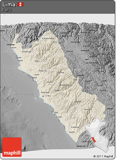 Shaded Relief 3D Map of Lima, darken, desaturated
