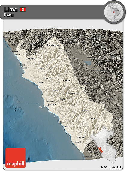 Shaded Relief 3D Map of Lima, darken