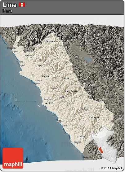 Shaded Relief 3D Map of Lima, darken