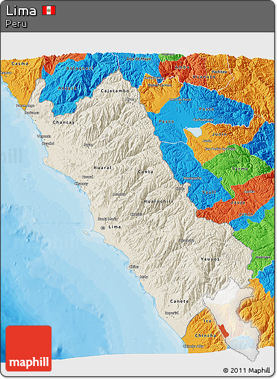 Shaded Relief 3D Map of Lima, political outside