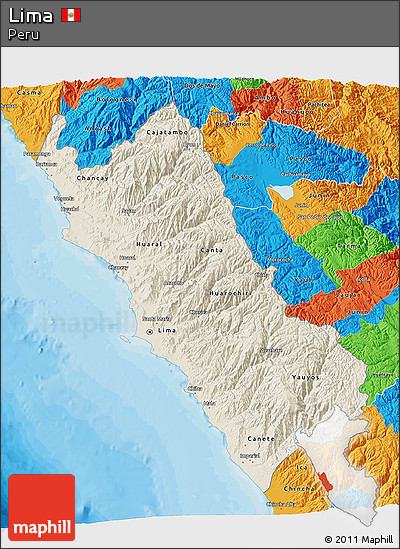 Shaded Relief 3D Map of Lima, political outside