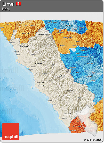 Shaded Relief 3D Map of Lima, political shades outside